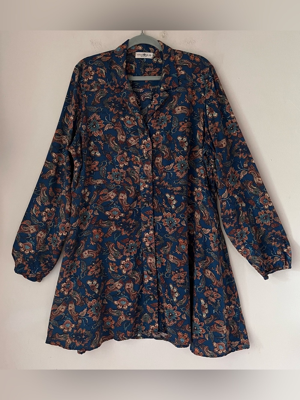 Natural Life Ansley Boho Tunic Shirt Dress Paisley Floral Button Sz XL - Picture 2 of 12